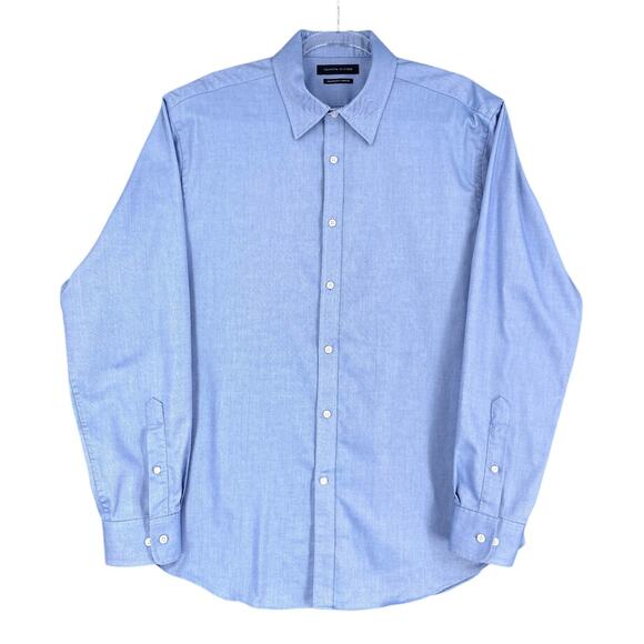 Tommy Hilfiger Blue Athletic Fit Stretch Cotton Blend Dress Button Down 17 34/35 - Picture 1 of 8